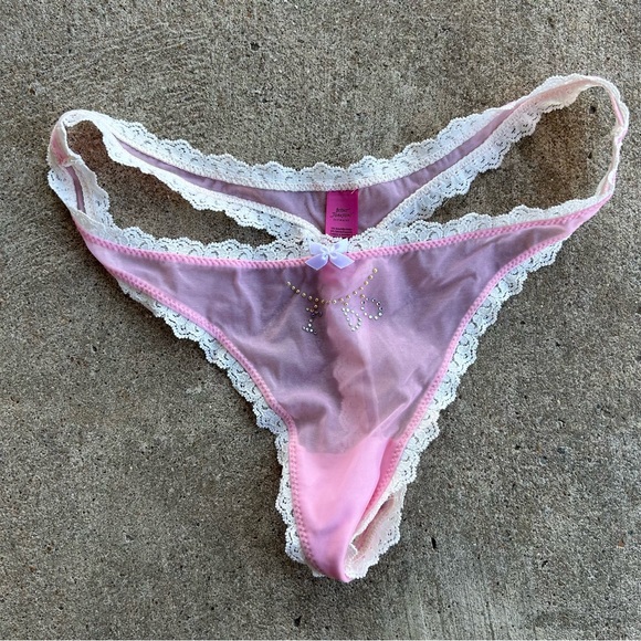 Rhinestone “I Do” Bridal Thong Lace Pink M Medium Betsey Johnson Embellished - Picture 4 of 7
